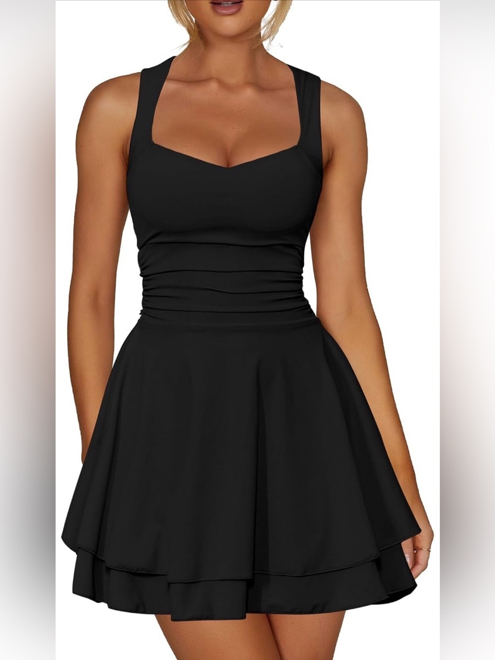 NWT Black Ruched Bodice Mini Dress party club, Large